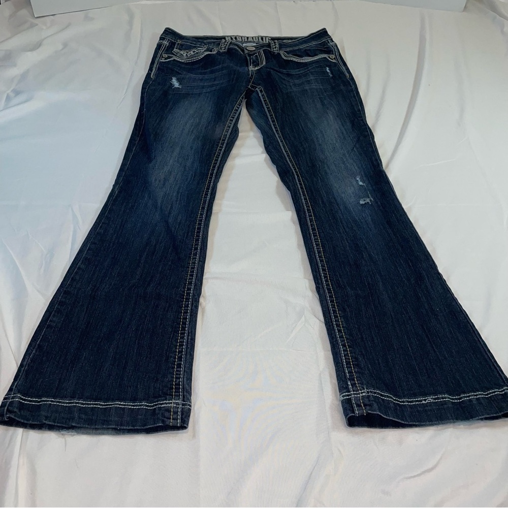 Hydraulic Womens Bootcut Jeans Dark Wash Thick Stitch Embellished Size 11/12